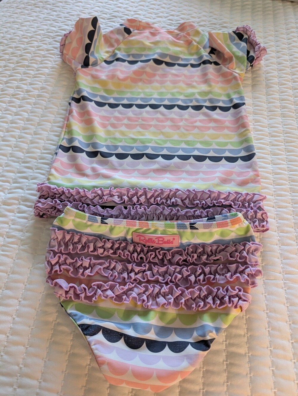 Ruffle Butts Lavender Scallop Ruffle Two Piece Rash Guard- Girls